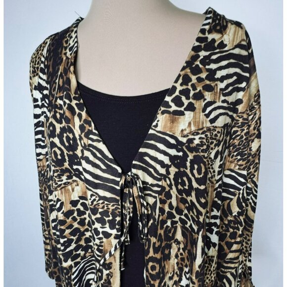 Liz & Me Womens 3X Cat Animal Print Open Front Cardigan Top 26/28W - Picture 2 of 8